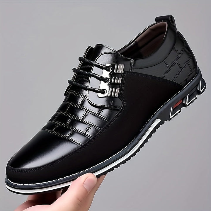 Men's Shoes - Smart Lace-Up with Glossy Checked Panel Detail