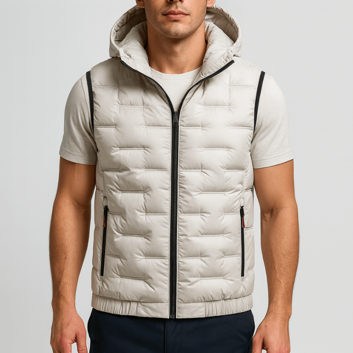 Men's Bodywarmer - Hooded Full Zip with Quilted Panels | Casual