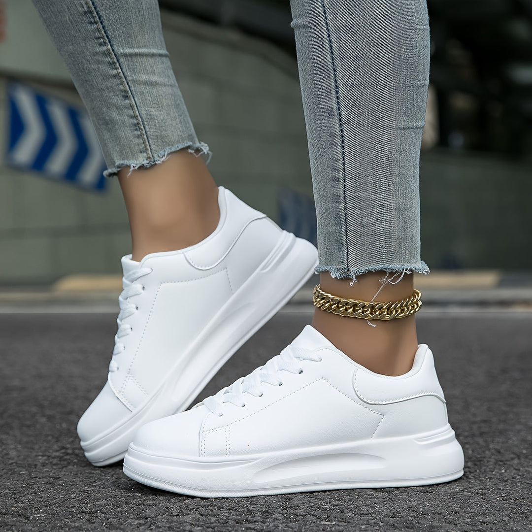 Women's Trainers - Chunky Sole Lace Up Clean Court Sneaker | Classic