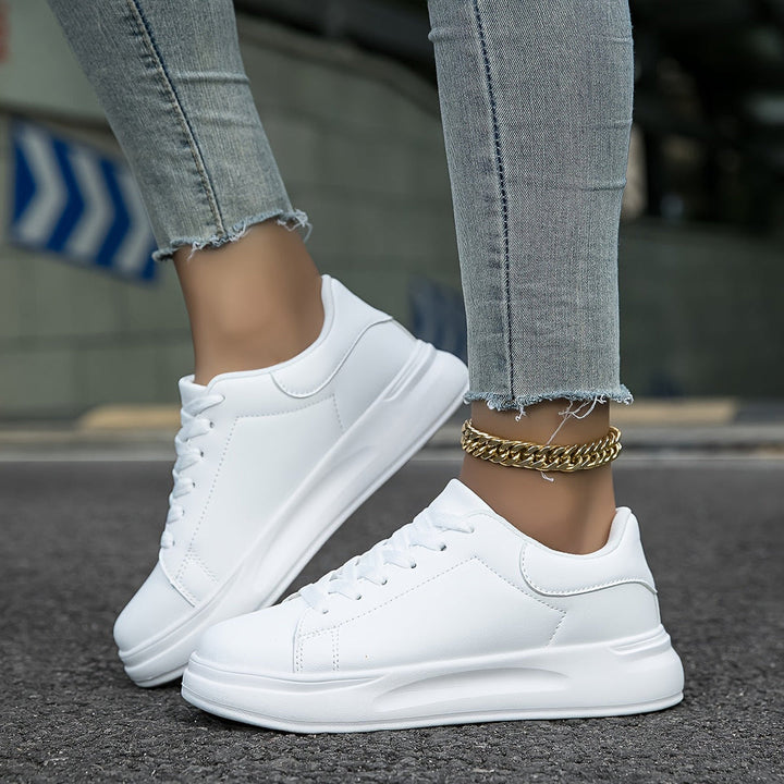 Women's Trainers - Chunky Sole Lace Up Clean Court Sneaker | Classic