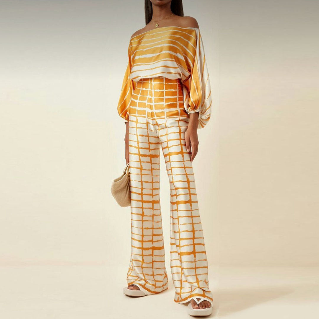Co-ord Set Women - Off Shoulder Top and Wide Leg Trousers | Boho