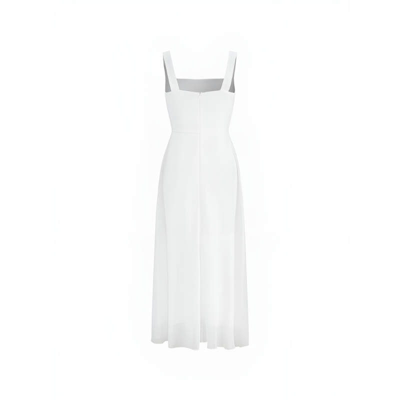 Midi Dress Women - Square Neck Strappy A-Line Full Skirt | Elegant