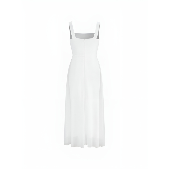 Midi Dress Women - Square Neck Strappy A-Line Full Skirt | Elegant
