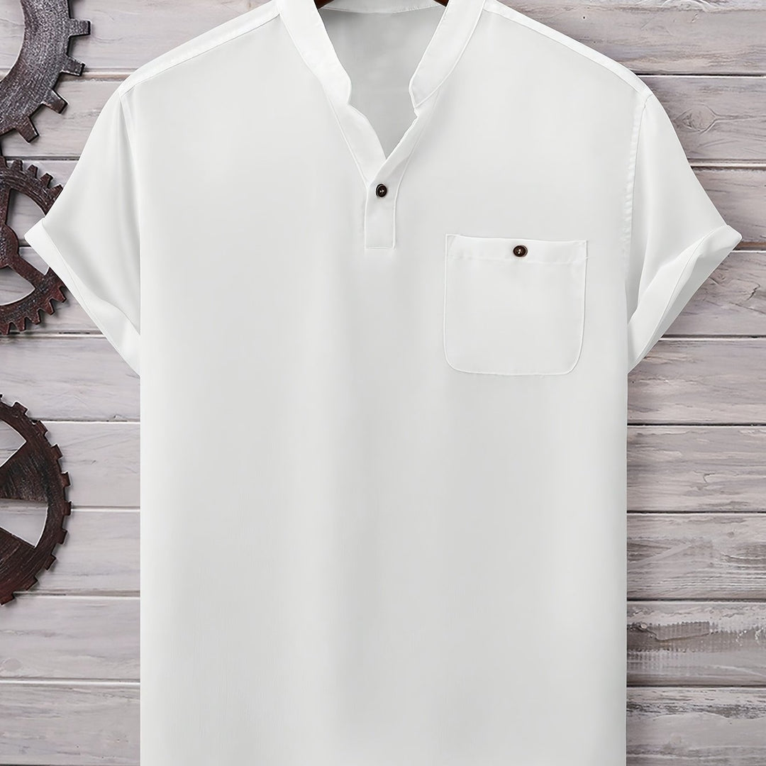 T Shirt Men - Short Sleeve with Stand Collar | Casual Relaxed Fit
