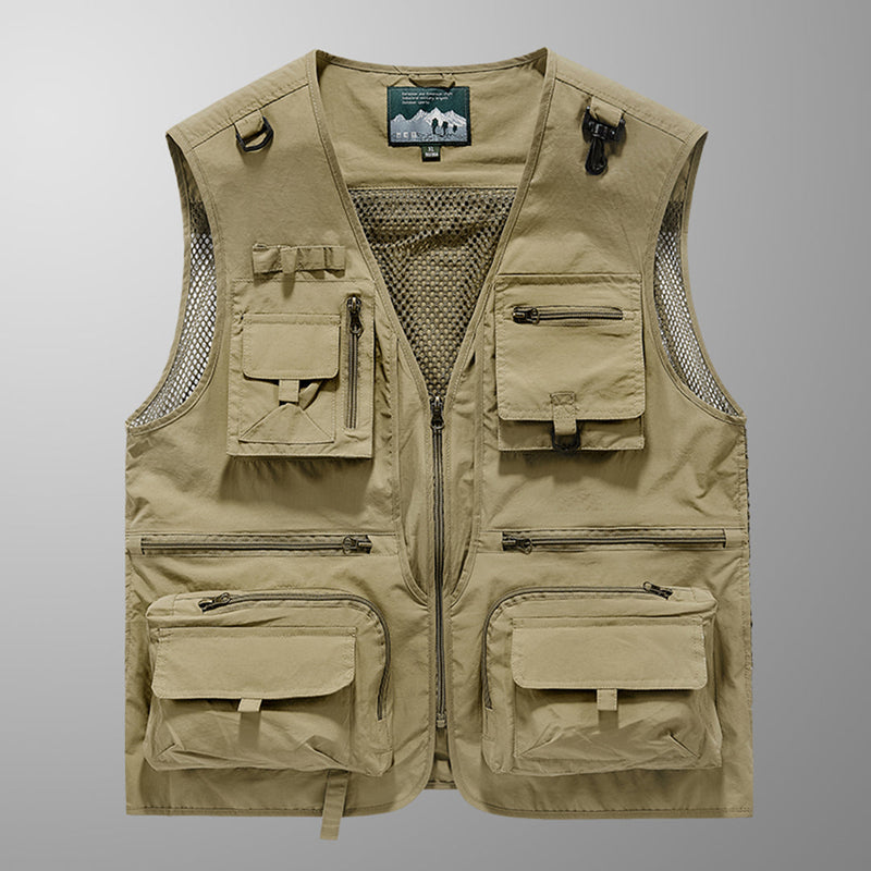 Men's Cargo Vest - Multi-Pocket Zip Mesh Panels | Outdoor
