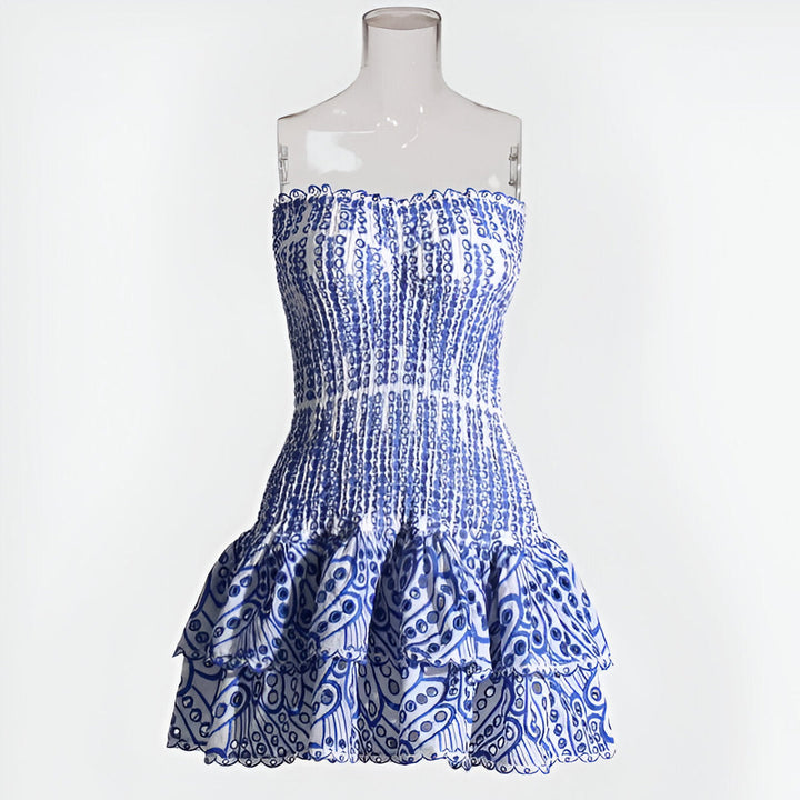 Mini Dress Women - Strapless Tiered Ruffle Smocked Bodice | Summer