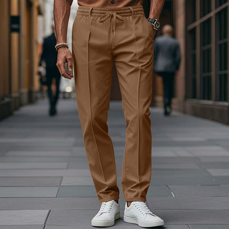 Men's Trousers - Slim Fit Smart Casual Drawstring with Pintuck Detail