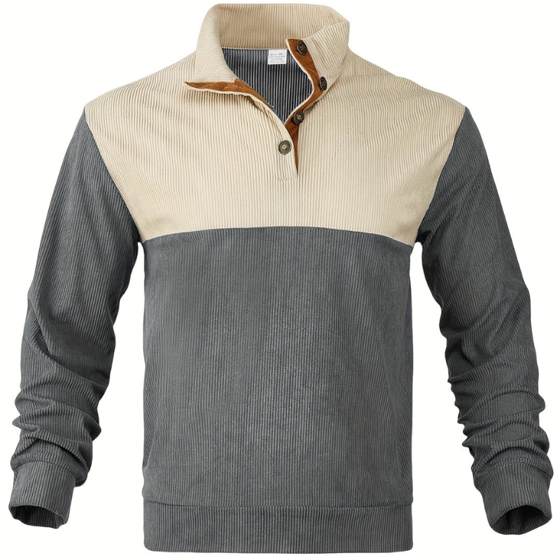 Men's Sweatshirt - Colour Block with Button Collar | Casual