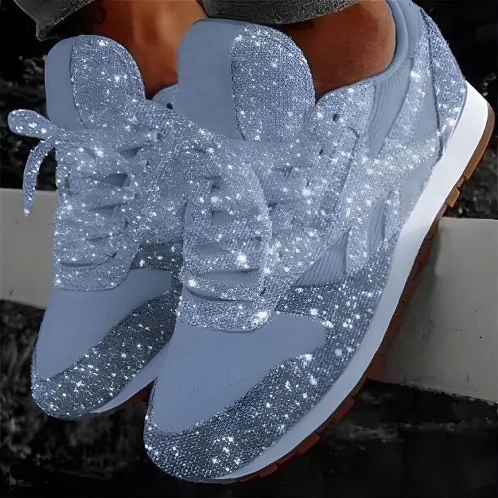 Women's Trainers - Glitter Lace Up Flat Sole Statement Sneaker | Casual