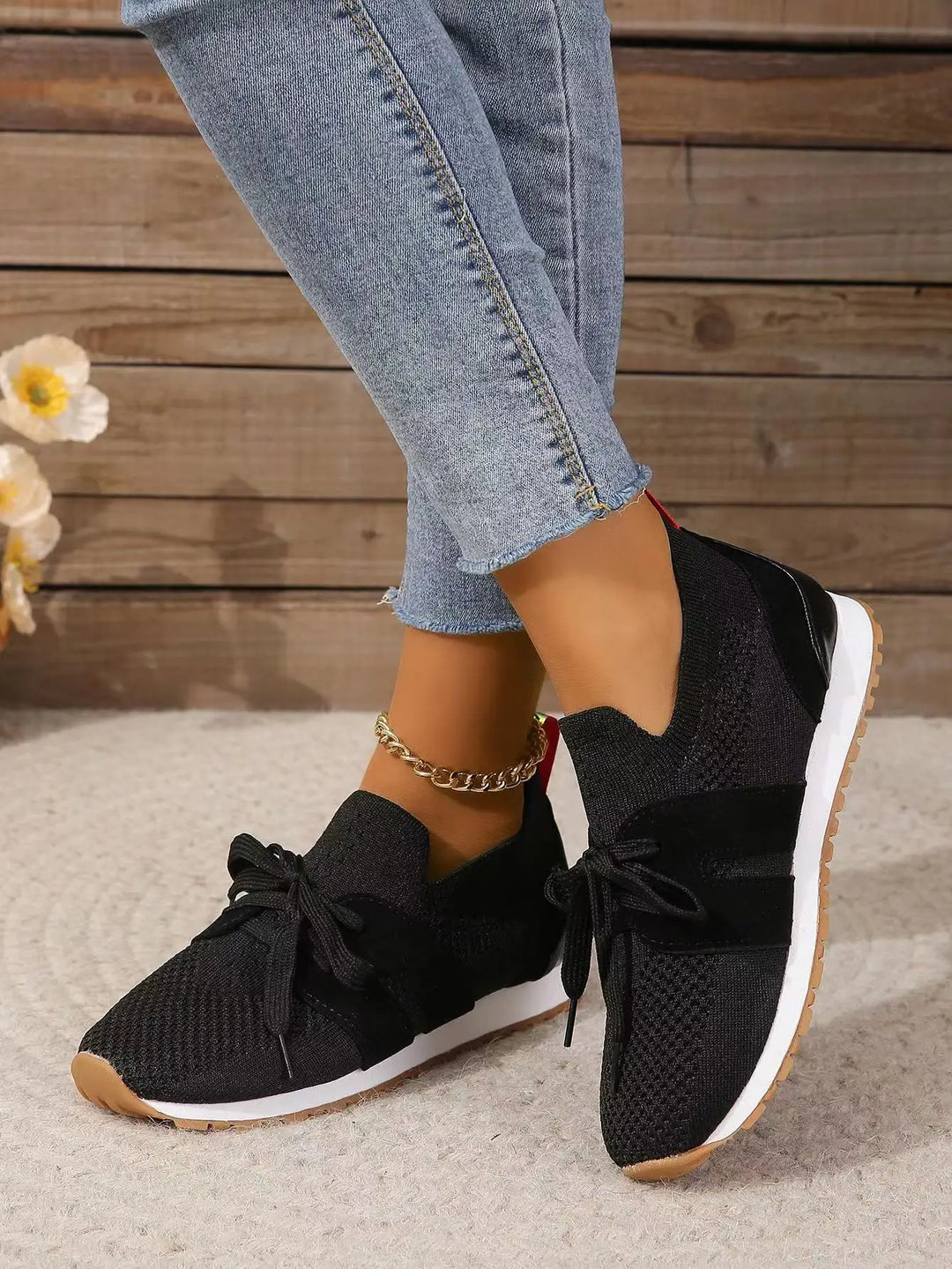 Women's Trainers - Bow Detail Slip On Knit Flat Sneaker | Casual