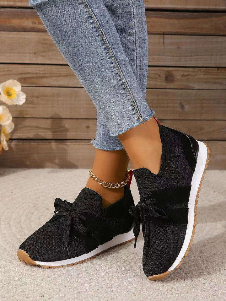 Women's Trainers - Bow Detail Slip On Knit Flat Sneaker | Casual