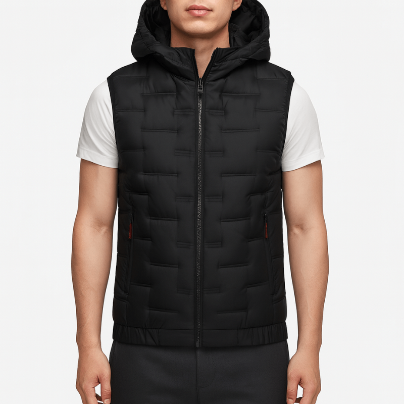 Men's Bodywarmer - Hooded Full Zip with Quilted Panels | Casual