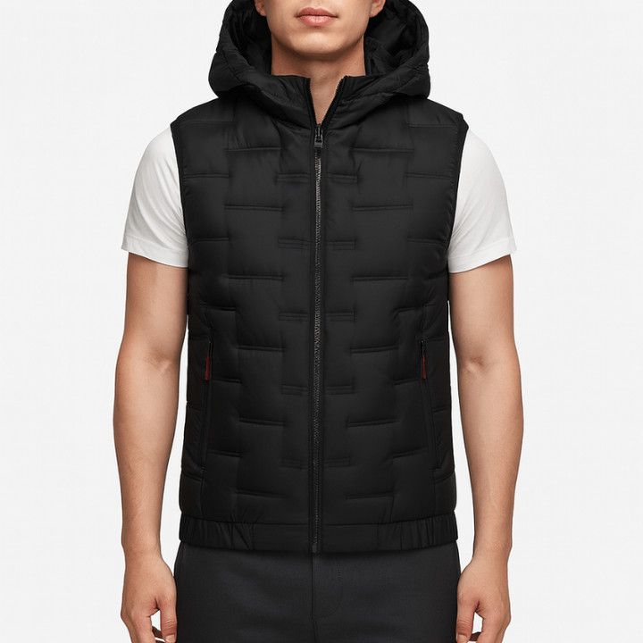 Men's Bodywarmer - Hooded Full Zip with Quilted Panels | Casual