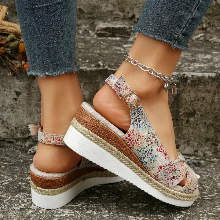 Women's Sandals - Cross Strap Platform Wedge Espadrille | Summer