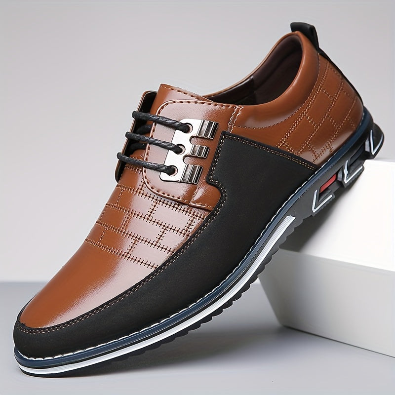 Men's Shoes - Smart Lace-Up with Glossy Checked Panel Detail