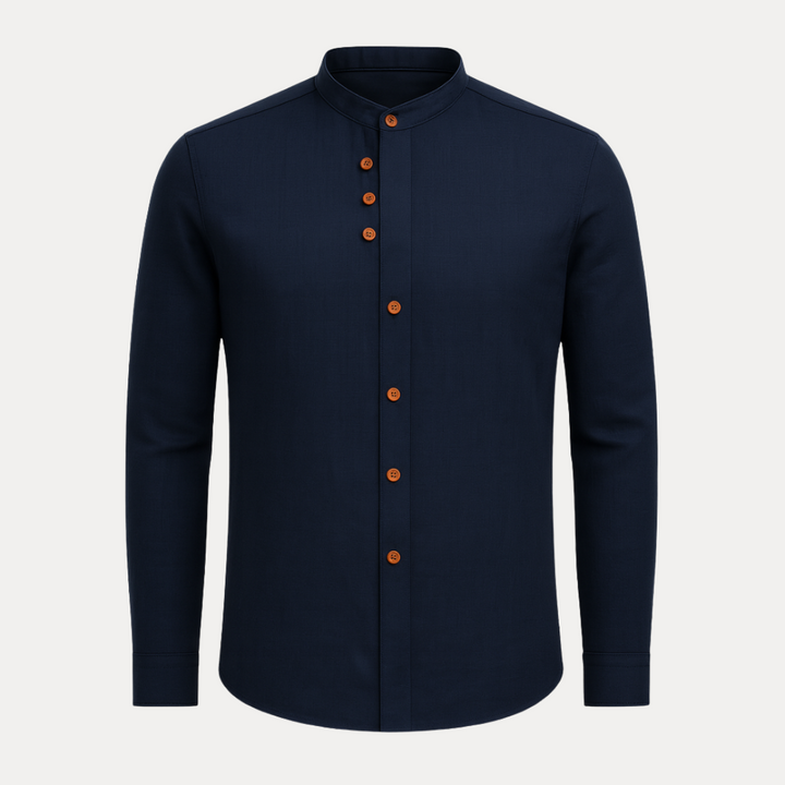 Men's Shirts - Long Sleeve Band Collar with Full Button Front | Casual