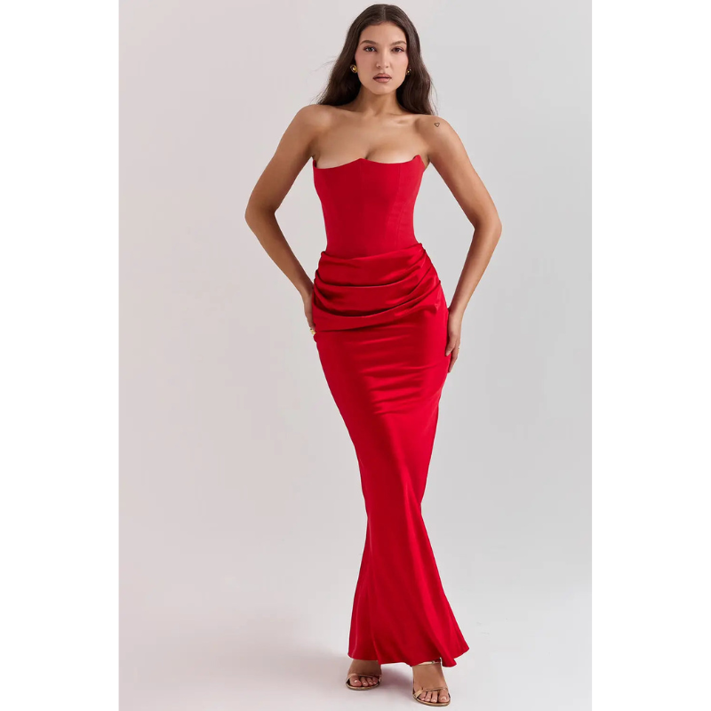 Maxi Dress Women - Strapless Corset Ruched Skirt | Gala