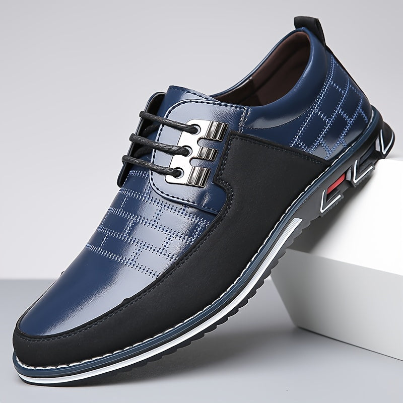 Men's Shoes - Smart Lace-Up with Glossy Checked Panel Detail