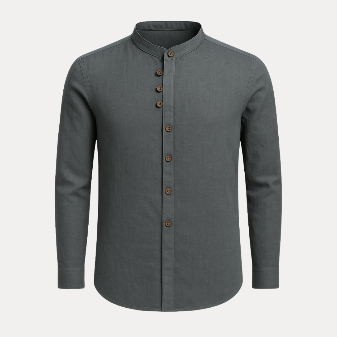 Men's Shirts - Long Sleeve Band Collar with Full Button Front | Casual