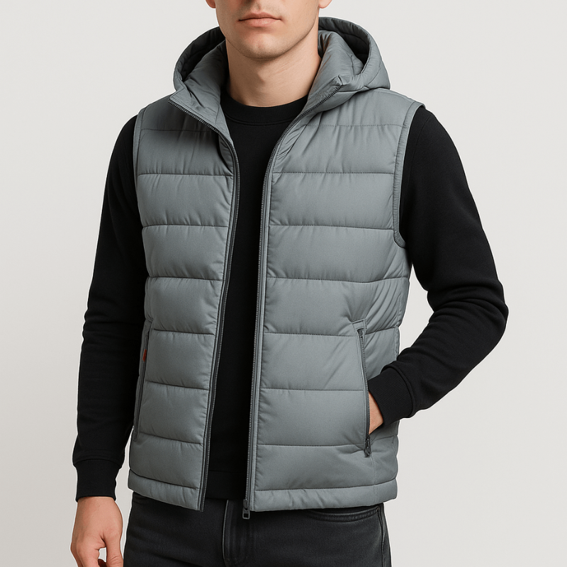 Men's Bodywarmer - Hooded Full Zip with Quilted Panels | Casual