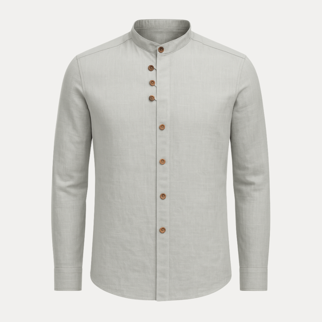 Men's Shirts - Long Sleeve Band Collar with Full Button Front | Casual