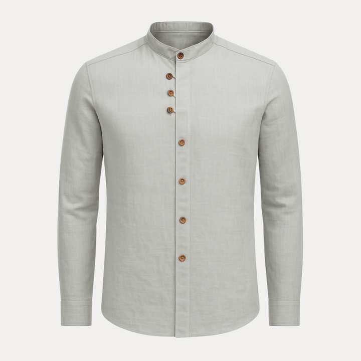 Men's Shirts - Long Sleeve Band Collar with Full Button Front | Casual