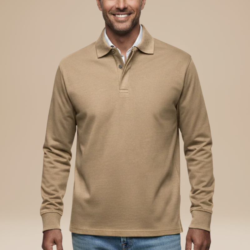 Men's Shirts - Long Sleeve Polo with Open Collar | Smart Casual