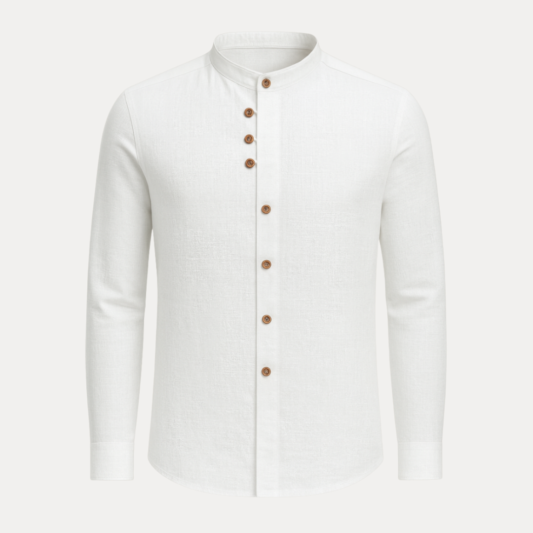 Men's Shirts - Long Sleeve Band Collar with Full Button Front | Casual