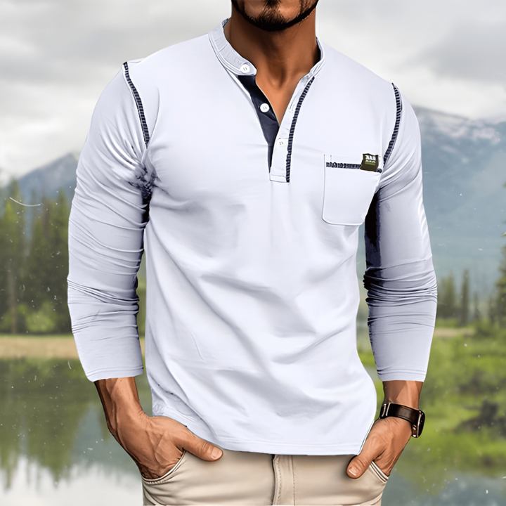 Men's T Shirts - Long Sleeve Henley with Stand Collar | Casual