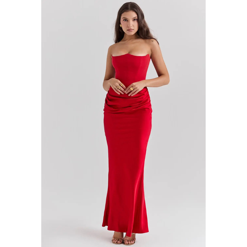 Maxi Dress Women - Strapless Corset Ruched Skirt | Gala