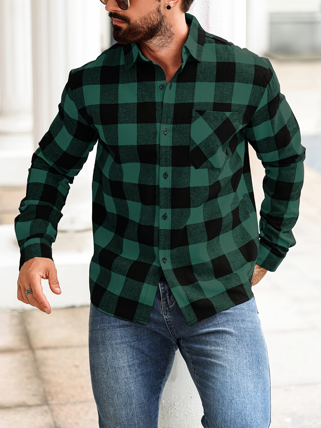Men's Shirts - Regular Fit Check Print with Chest Pocket | Casual