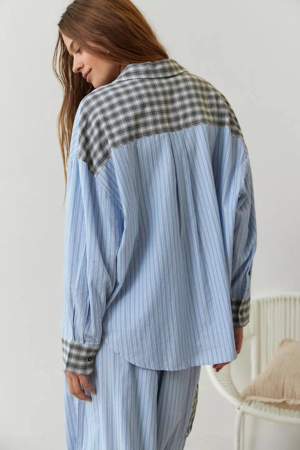 Pyjama Set Women - Striped Shirt and Wide Leg Trouser Set