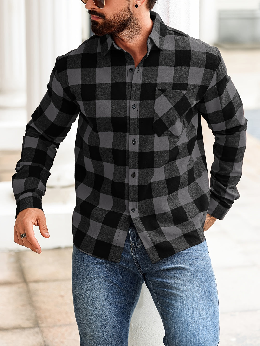 Men's Shirts - Regular Fit Check Print with Chest Pocket | Casual