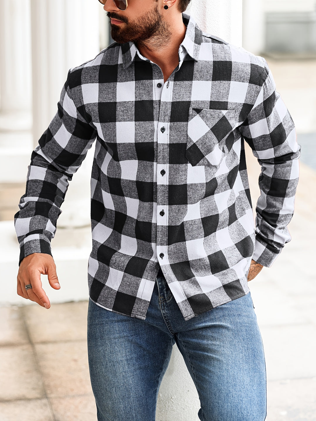 Men's Shirts - Regular Fit Check Print with Chest Pocket | Casual