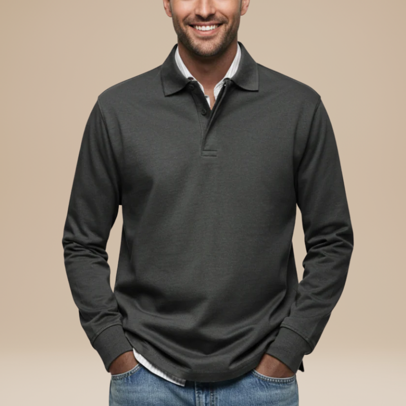 Men's Shirts - Long Sleeve Polo with Open Collar | Smart Casual
