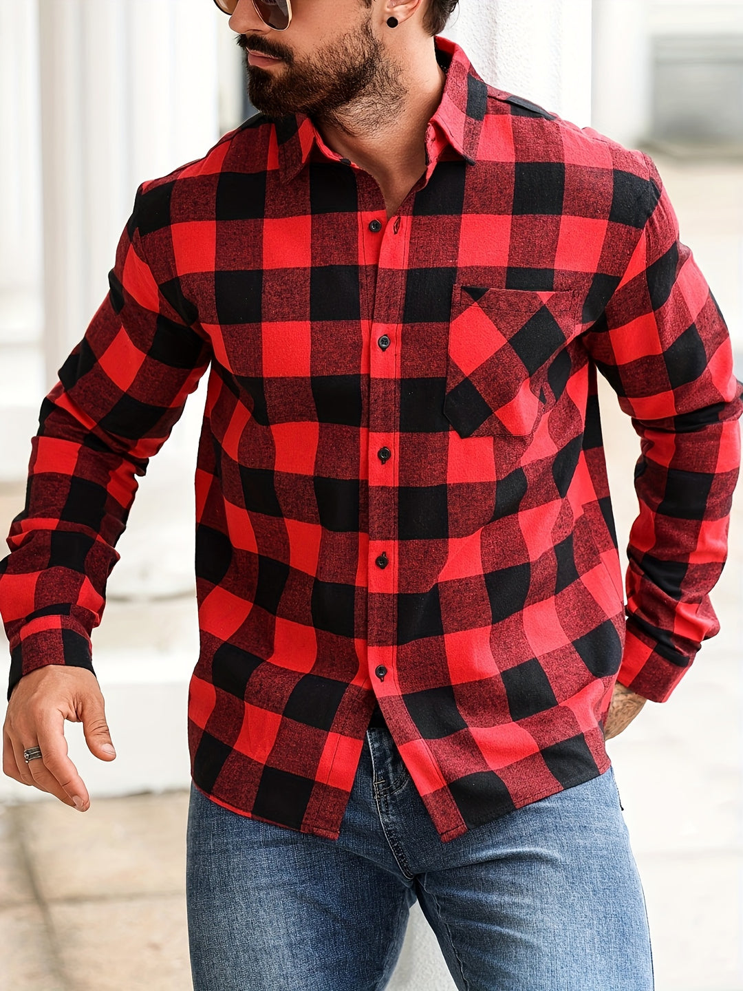 Men's Shirts - Regular Fit Check Print with Chest Pocket | Casual
