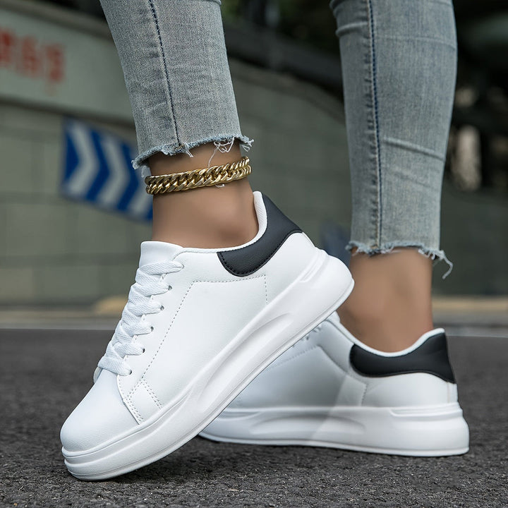 Women's Trainers - Chunky Sole Lace Up Clean Court Sneaker | Classic