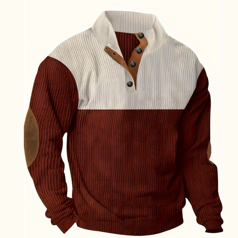 Men's Sweatshirt - Colour Block with Button Collar | Casual