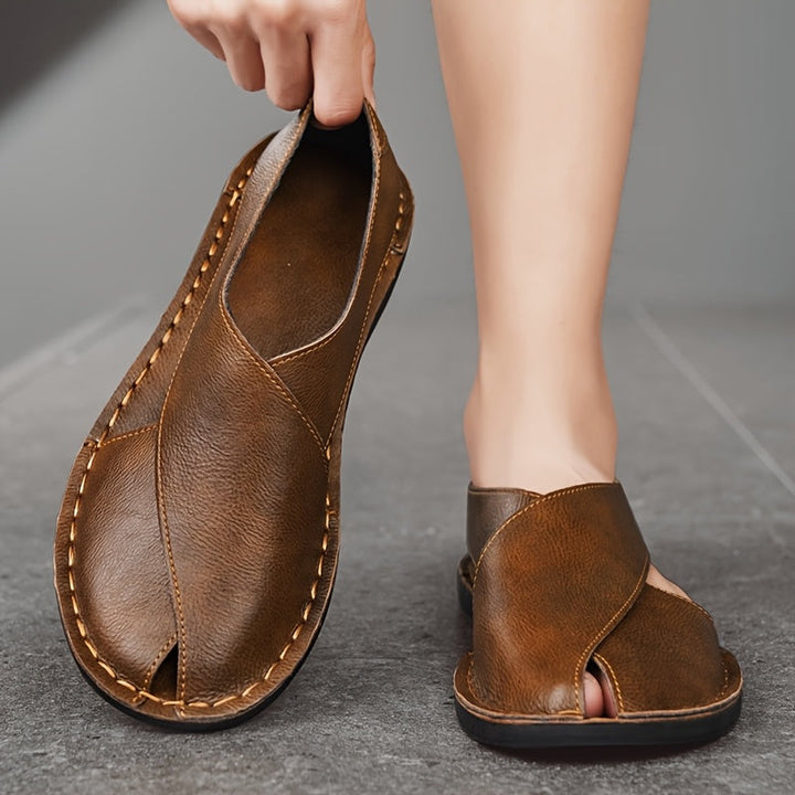 Sandals Men - Open Toe Slip-On with Wrap Front Panel | Casual Flat