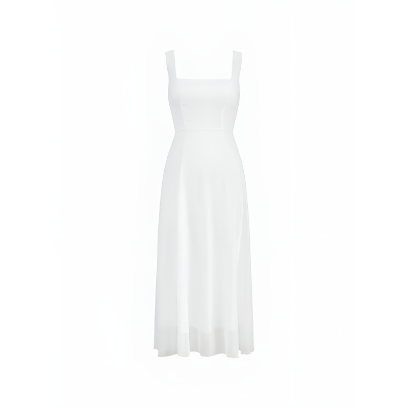 Midi Dress Women - Square Neck Strappy A-Line Full Skirt | Elegant