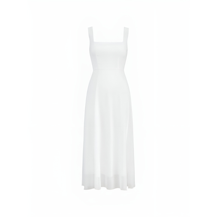 Midi Dress Women - Square Neck Strappy A-Line Full Skirt | Elegant