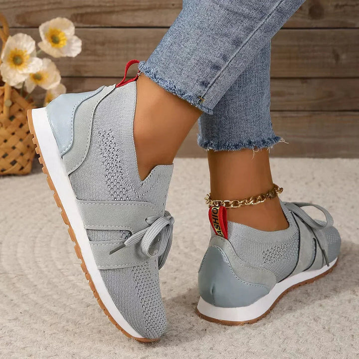 Women's Trainers - Bow Detail Slip On Knit Flat Sneaker | Casual