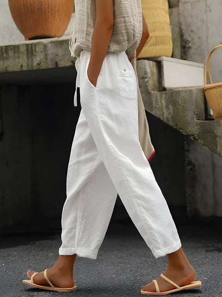 Women's Trousers - Relaxed Tapered Leg with Elasticated Waist | Summer