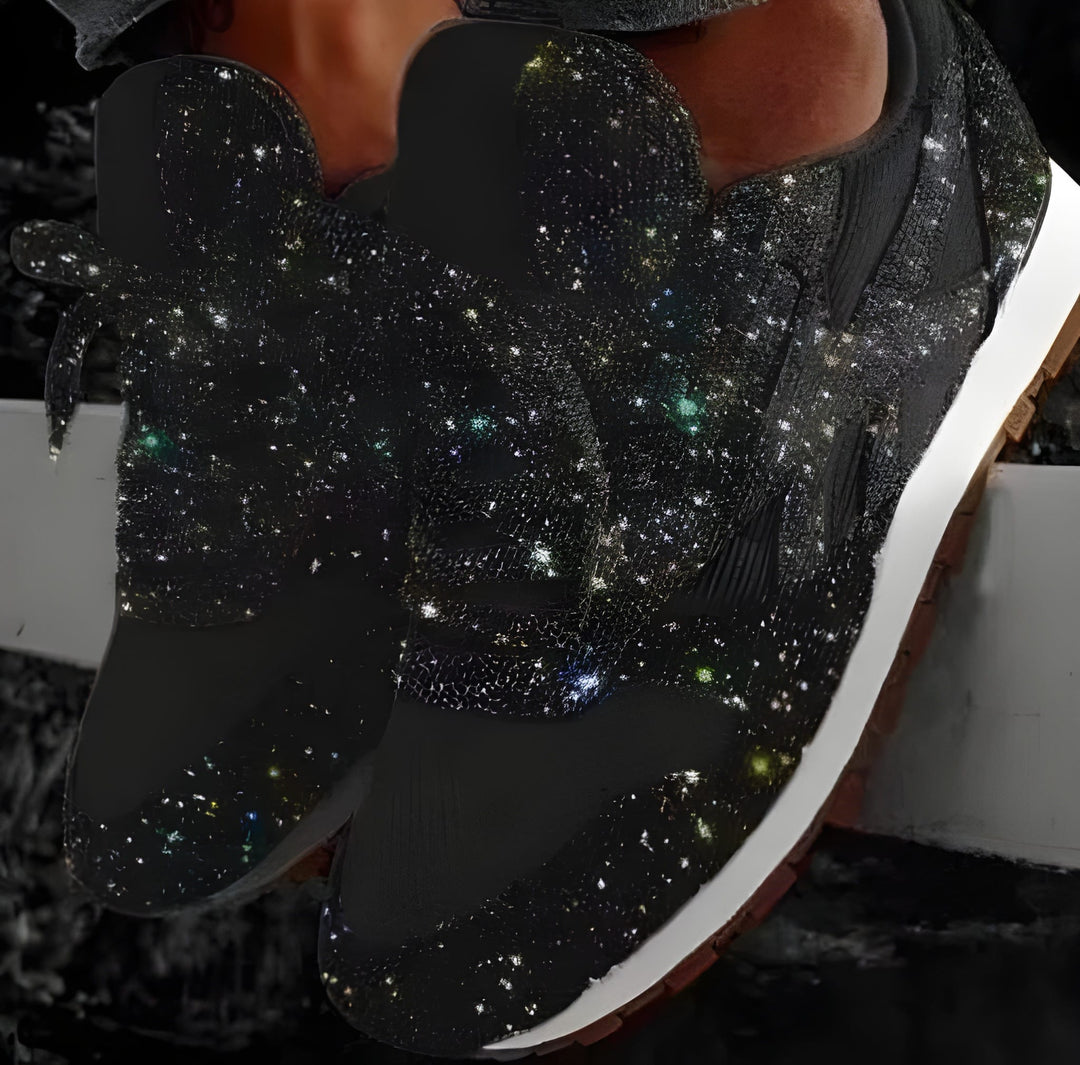 Women's Trainers - Glitter Lace Up Flat Sole Statement Sneaker | Casual