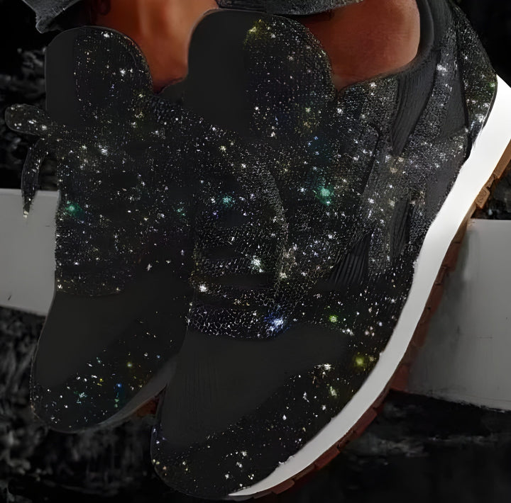 Women's Trainers - Glitter Lace Up Flat Sole Statement Sneaker | Casual