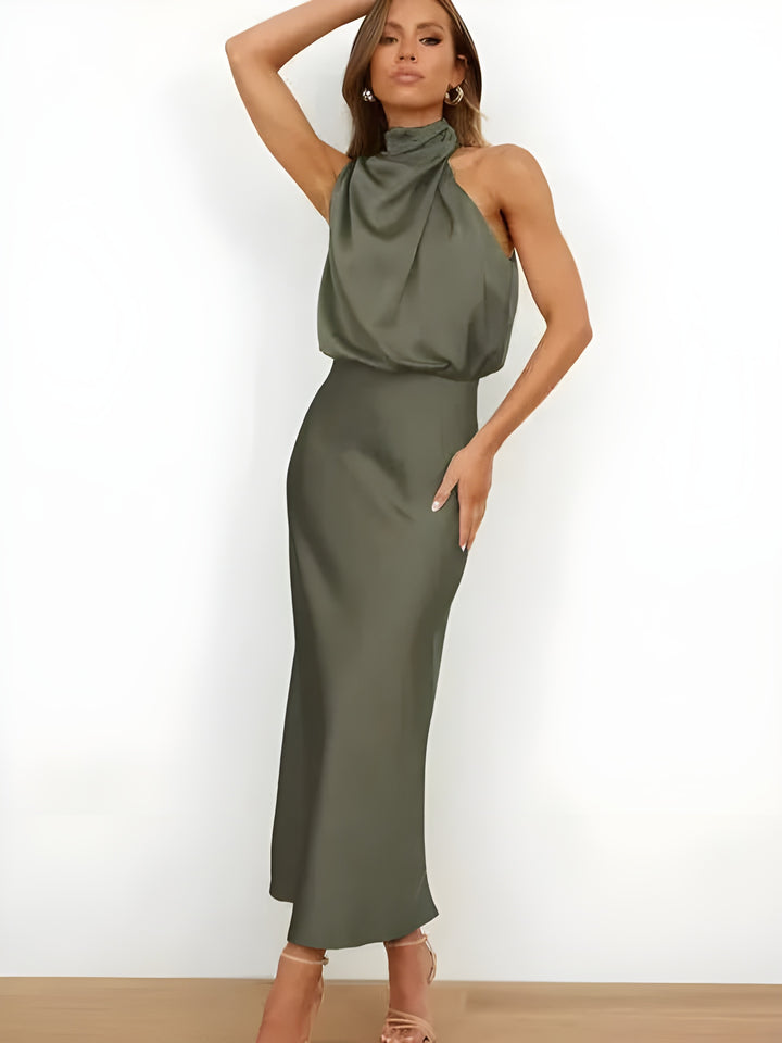 Maxi Dress Women - Halter Neck Sleeveless Draped | Elegant