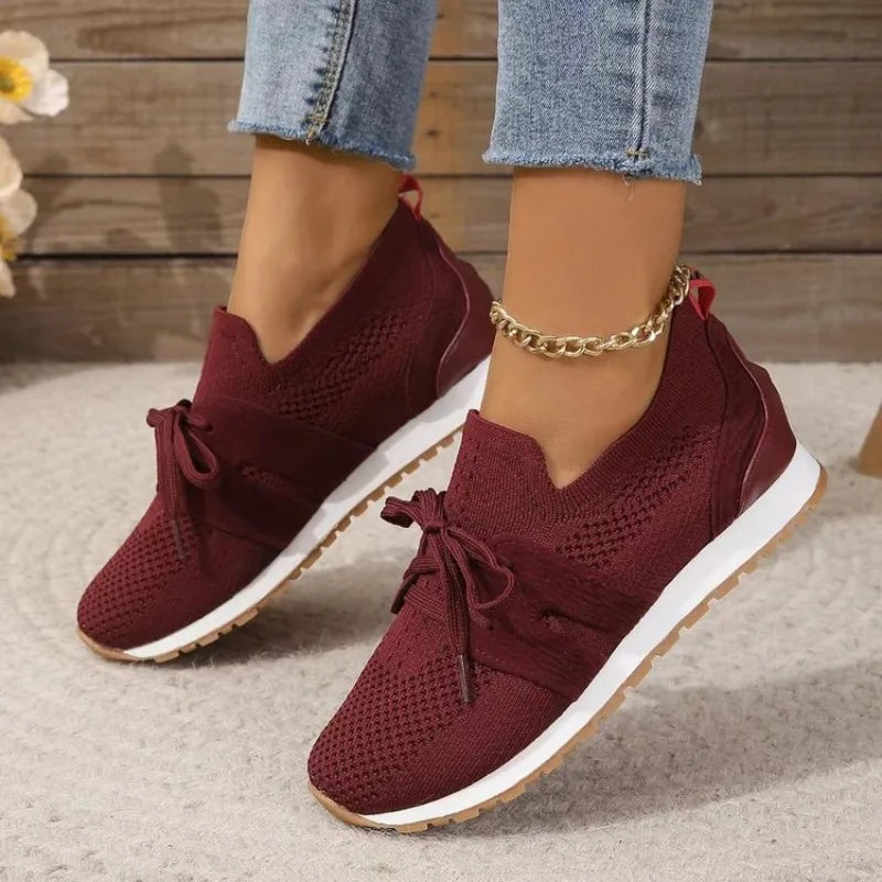 Women's Trainers - Bow Detail Slip On Knit Flat Sneaker | Casual