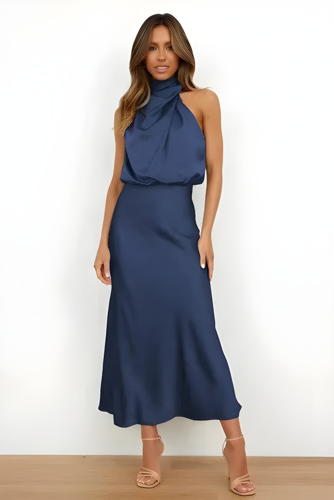 Maxi Dress Women - Halter Neck Sleeveless Draped | Elegant
