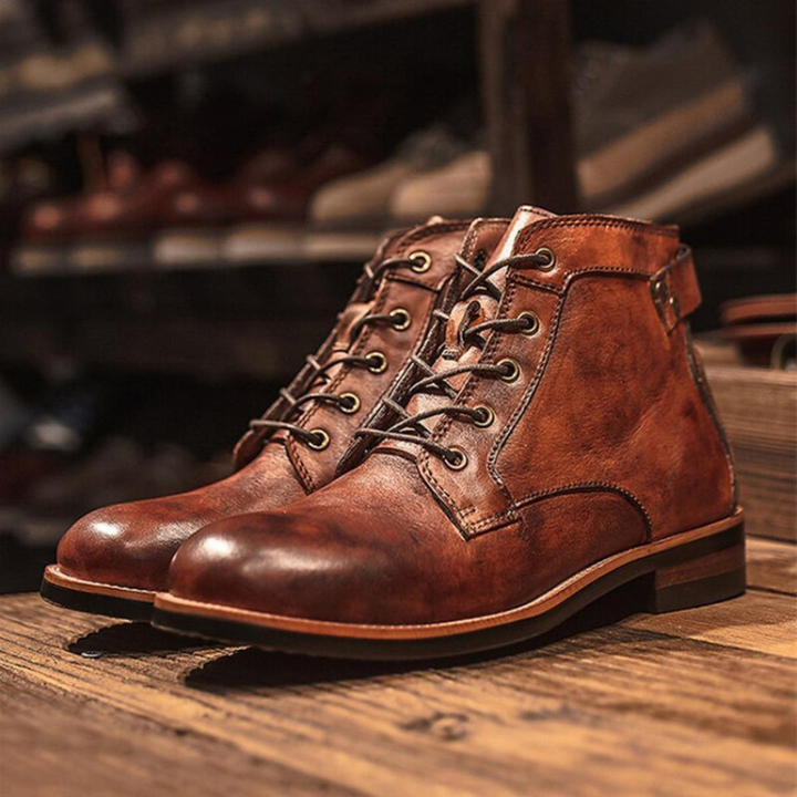 Men's Boots - Lace-Up Ankle Boot with Vintage Worn Finish | Classic