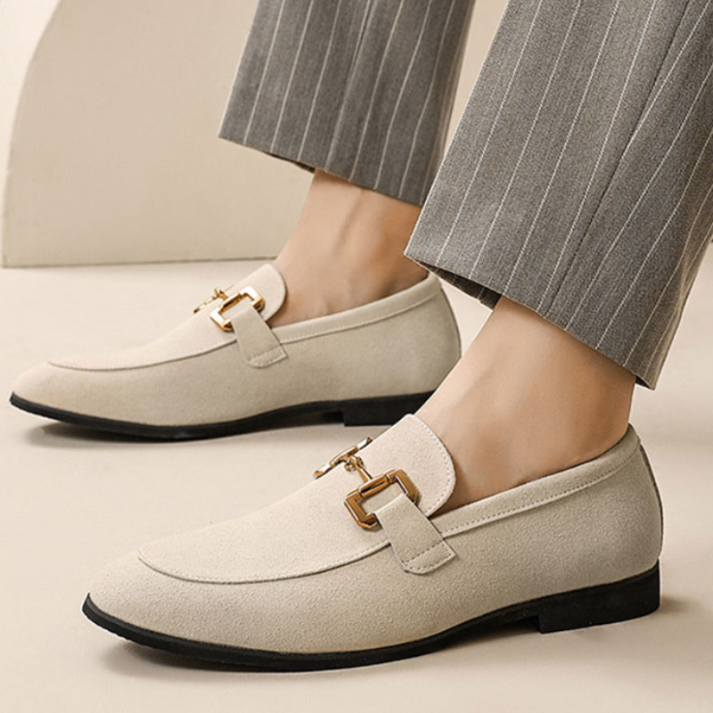 Men's Loafers - Slip-On with Gold Hardware Bit Detail | Elegant